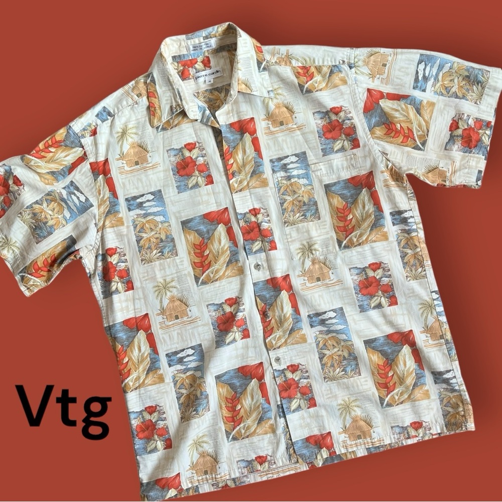 VTG Pierre Cardin Hawaiian Button Down Shirt Sz L